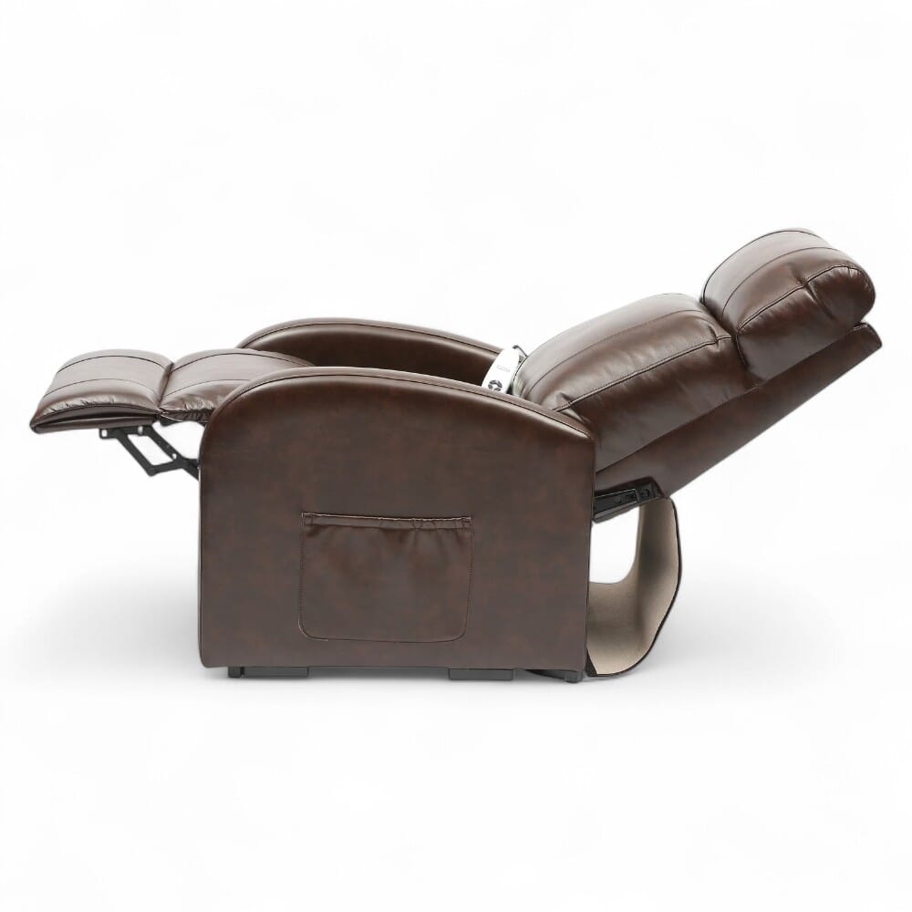 daresbury riser recliner chair pu upholstery chestnut reclining side view