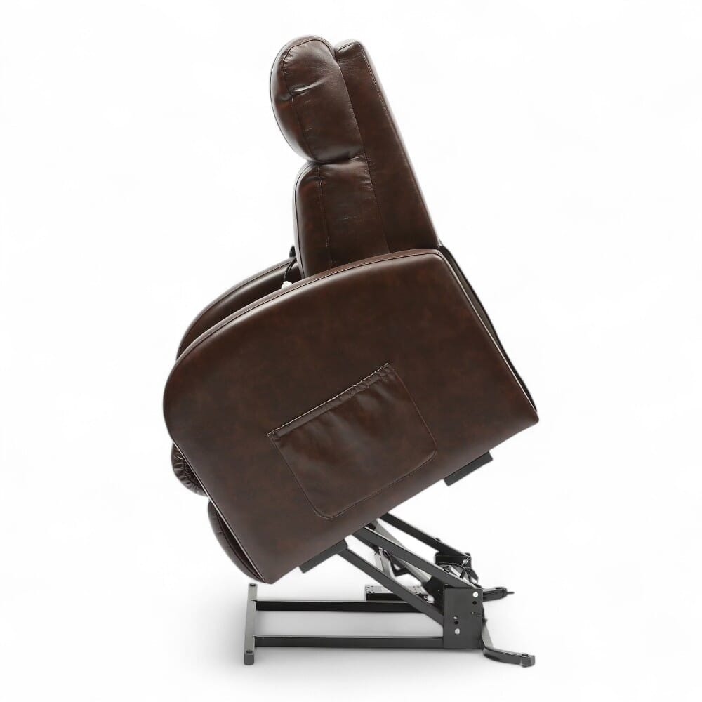 daresbury riser recliner chair pu upholstery chestnut rising side view