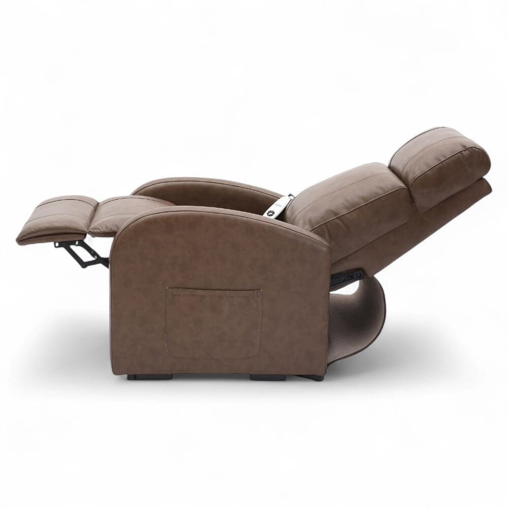 daresbury riser recliner chair pu upholstery nutmeg reclining side view