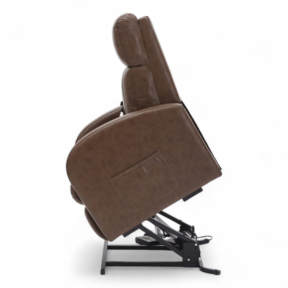 daresbury riser recliner chair pu upholstery nutmeg rising side view