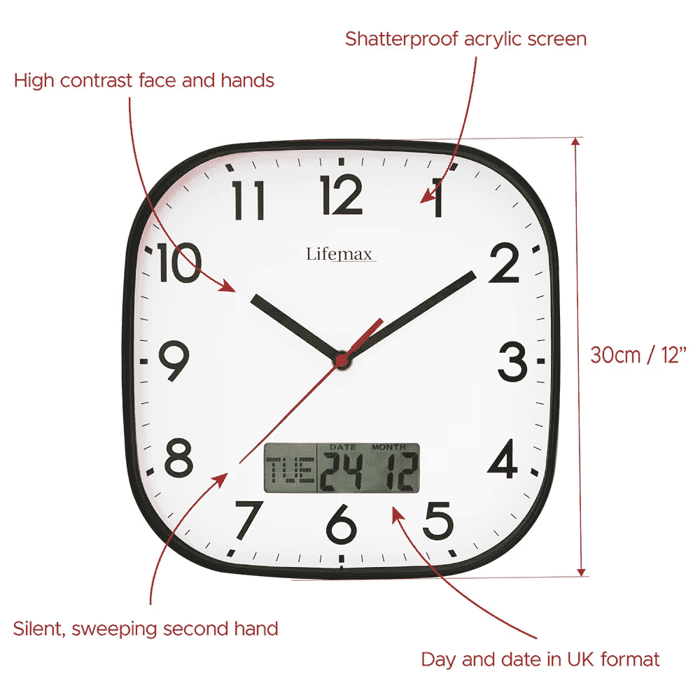 day and date wall clock dimensions