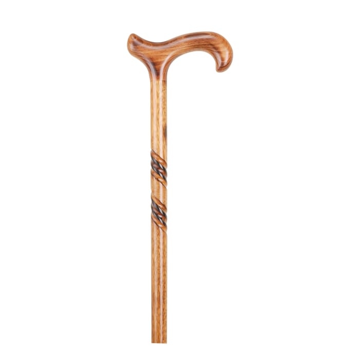 deluxe derby wooden walking stick spiral pattern