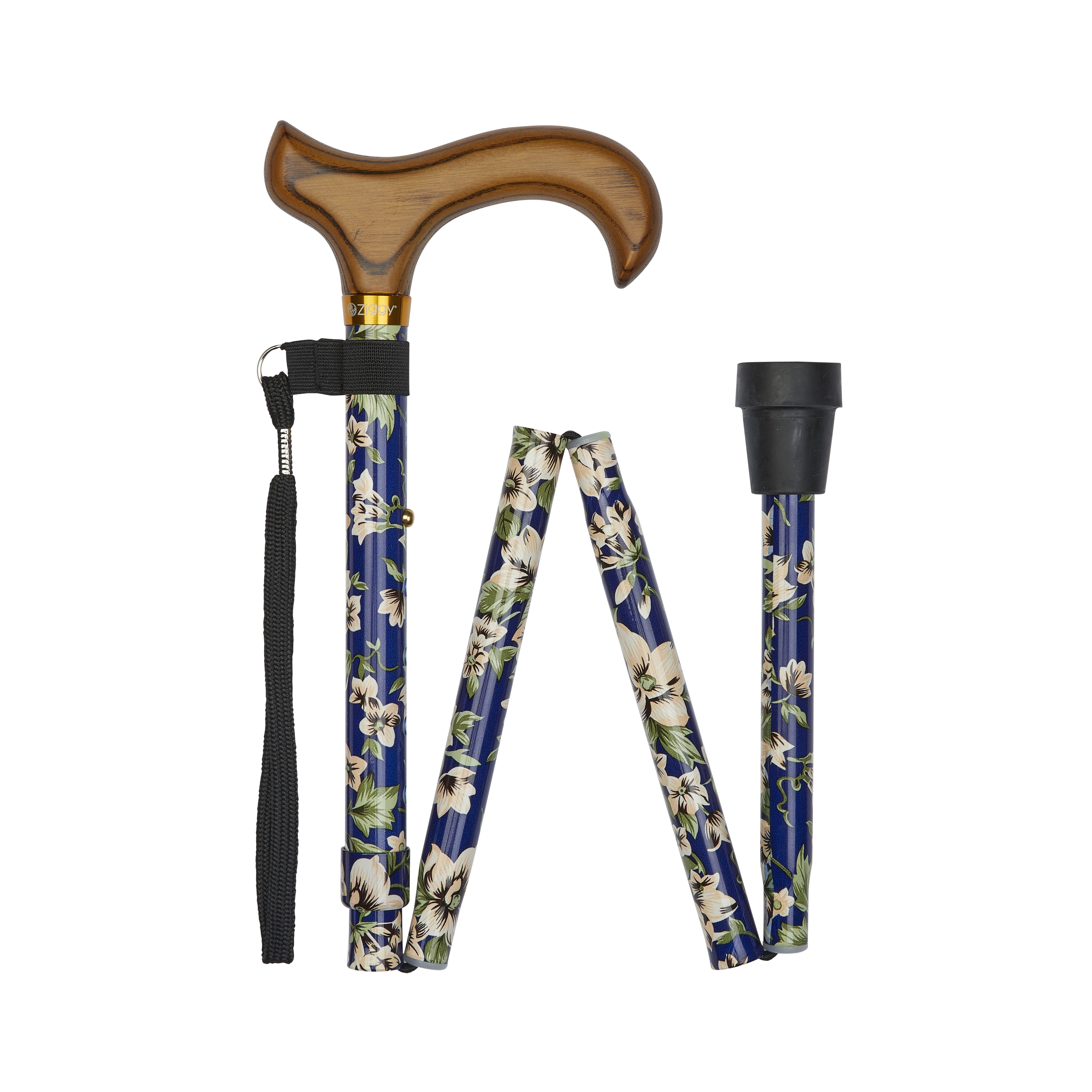 deluxe folding walking stick blue morris pattern folded