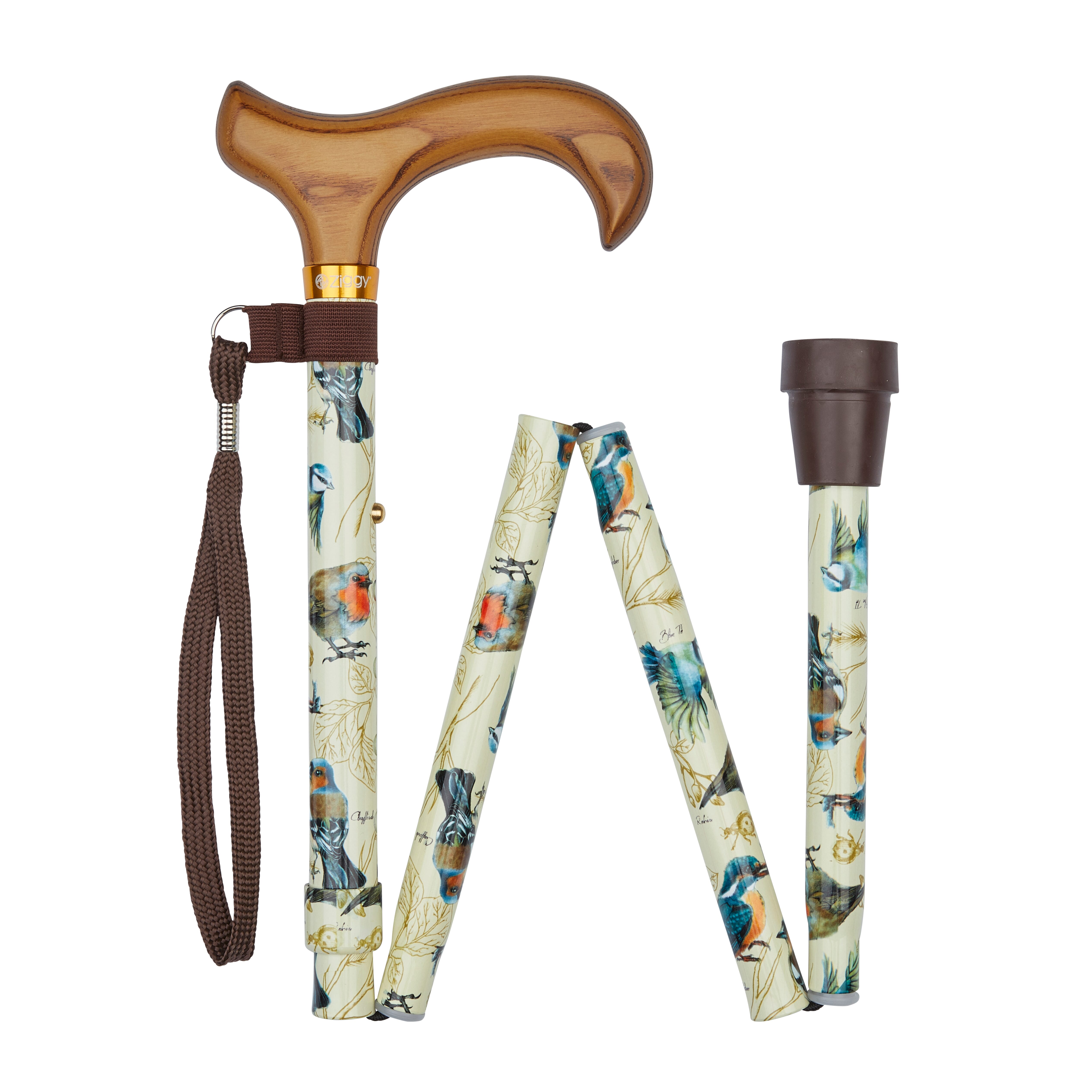 deluxe folding walking stick garden birds pattern folded