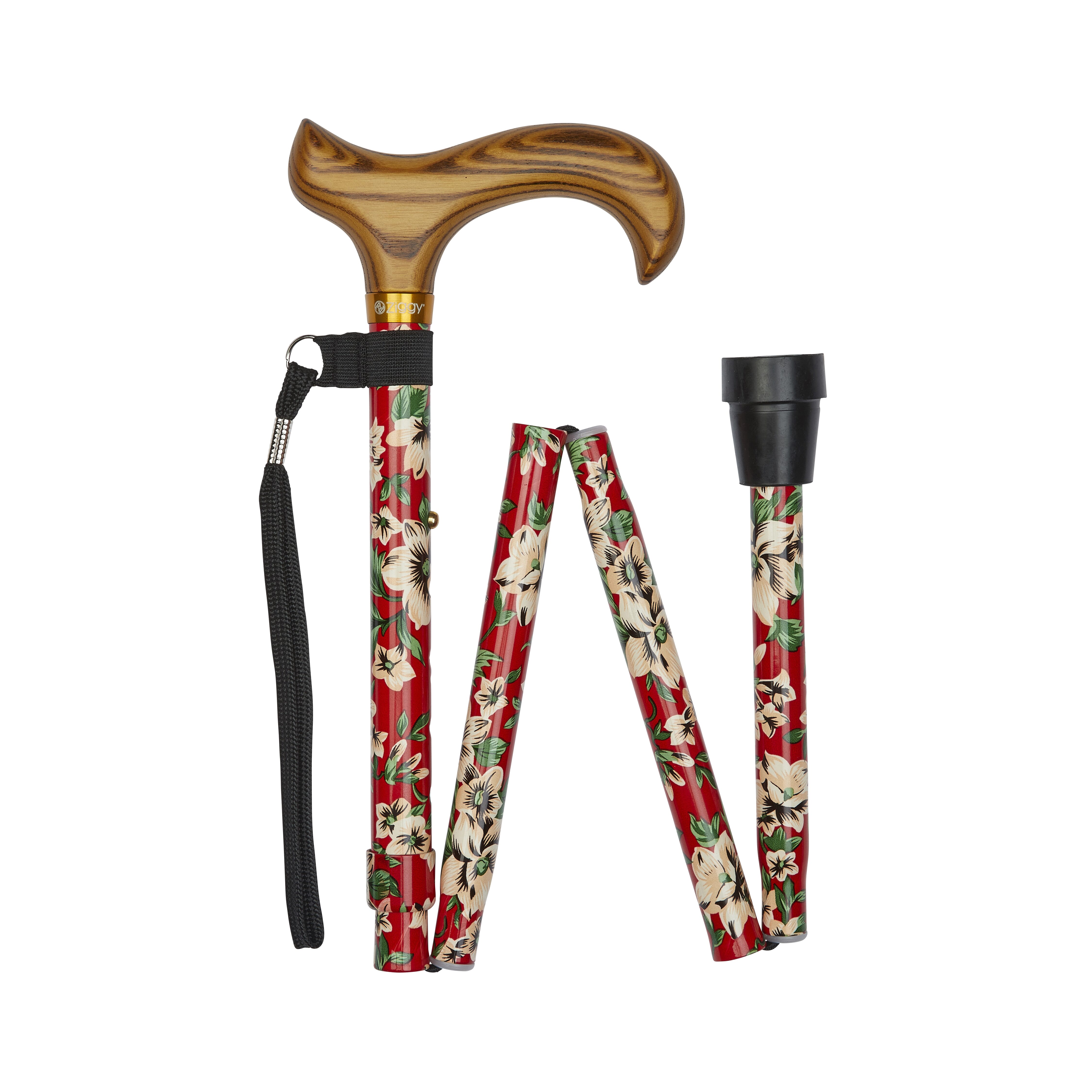 deluxe folding walking stick red morris pattern folded