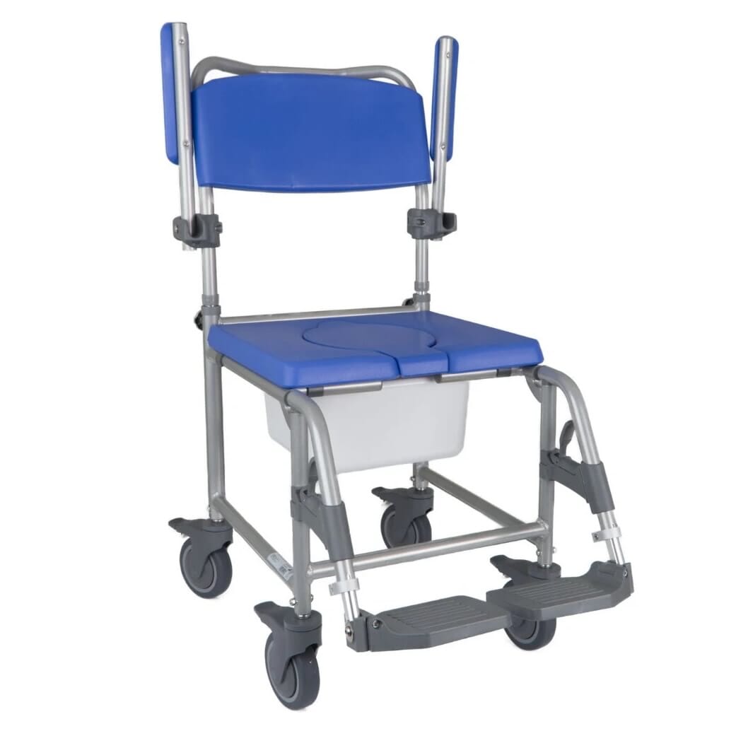 deluxe lightweight shower commode chair with detachable back attendant propelled arms up