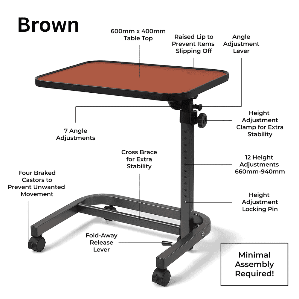 deluxe over chair table with wheels brown features