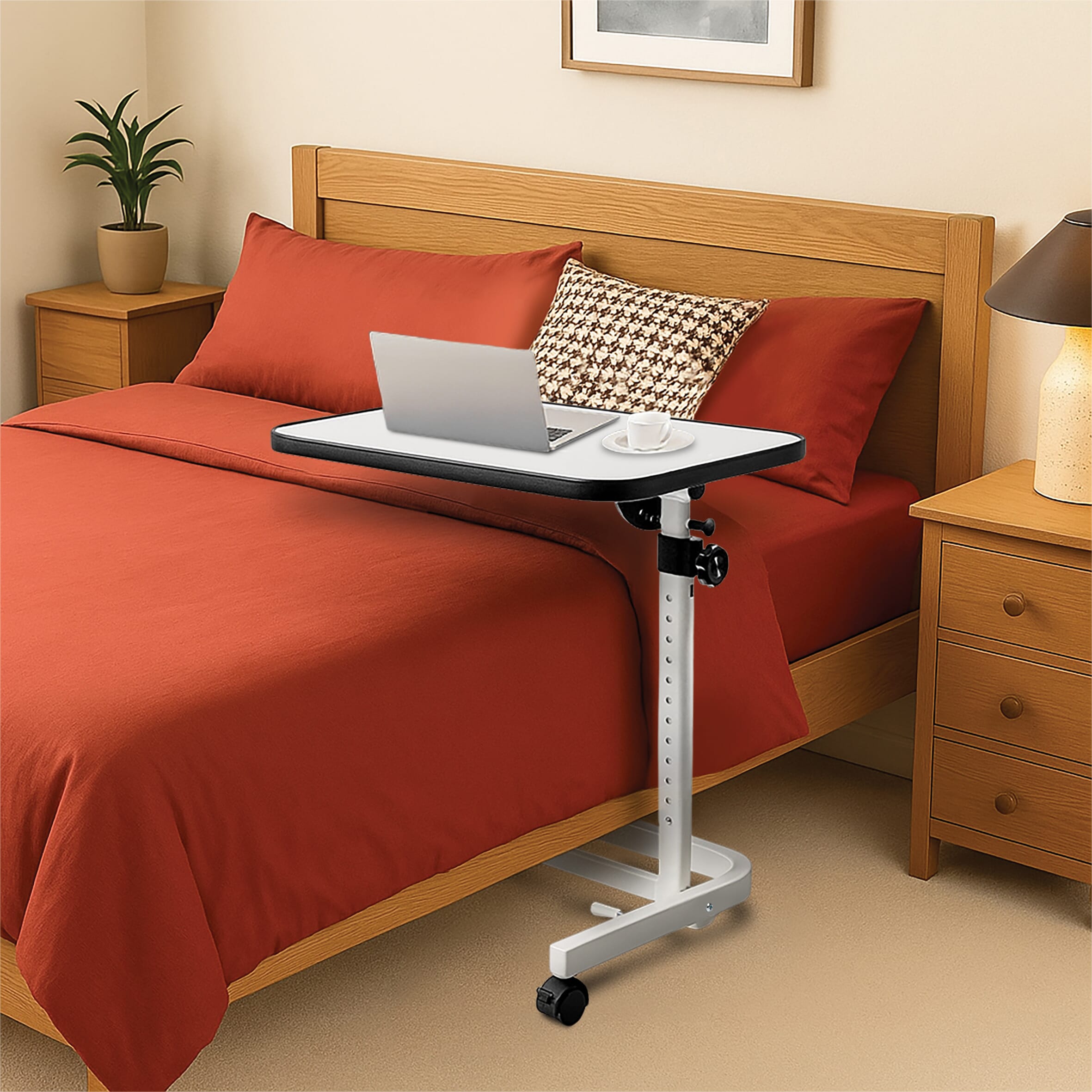 deluxe over chair table with wheels white 10