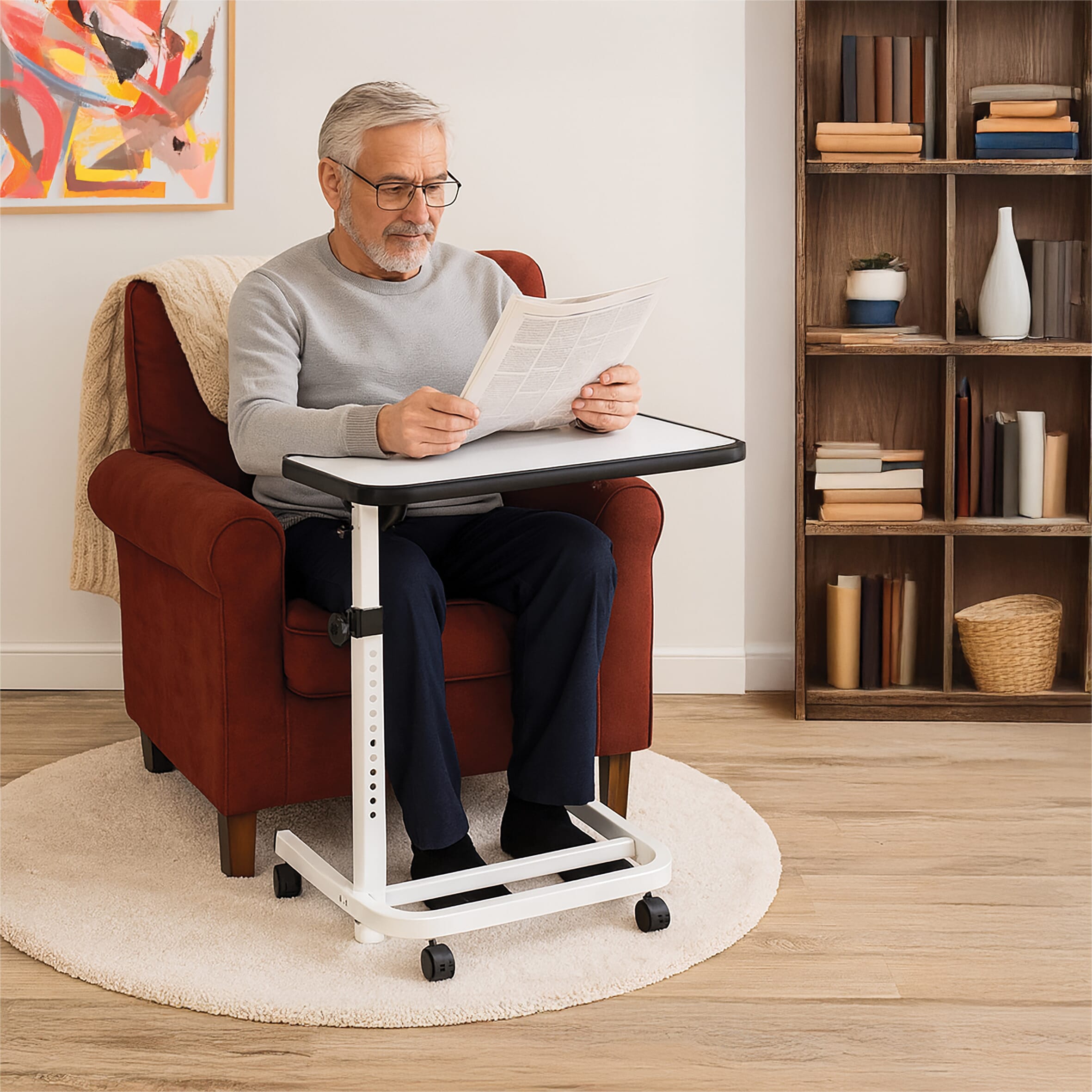 deluxe over chair table with wheels white 5