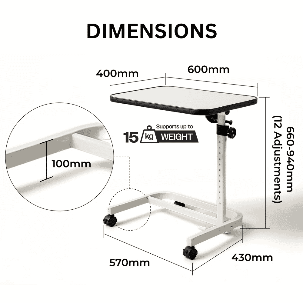 deluxe over chair table with wheels white dimensions