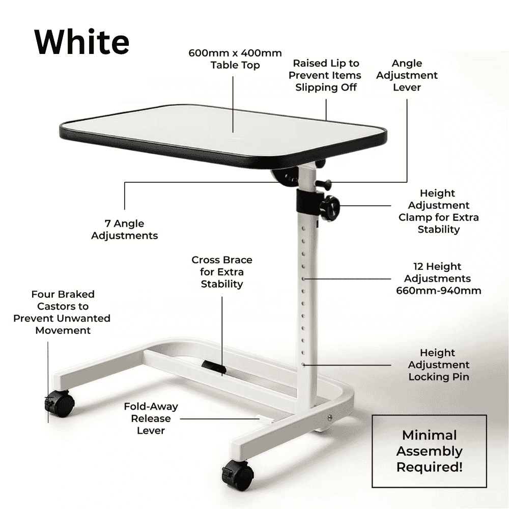 deluxe over chair table with wheels white features