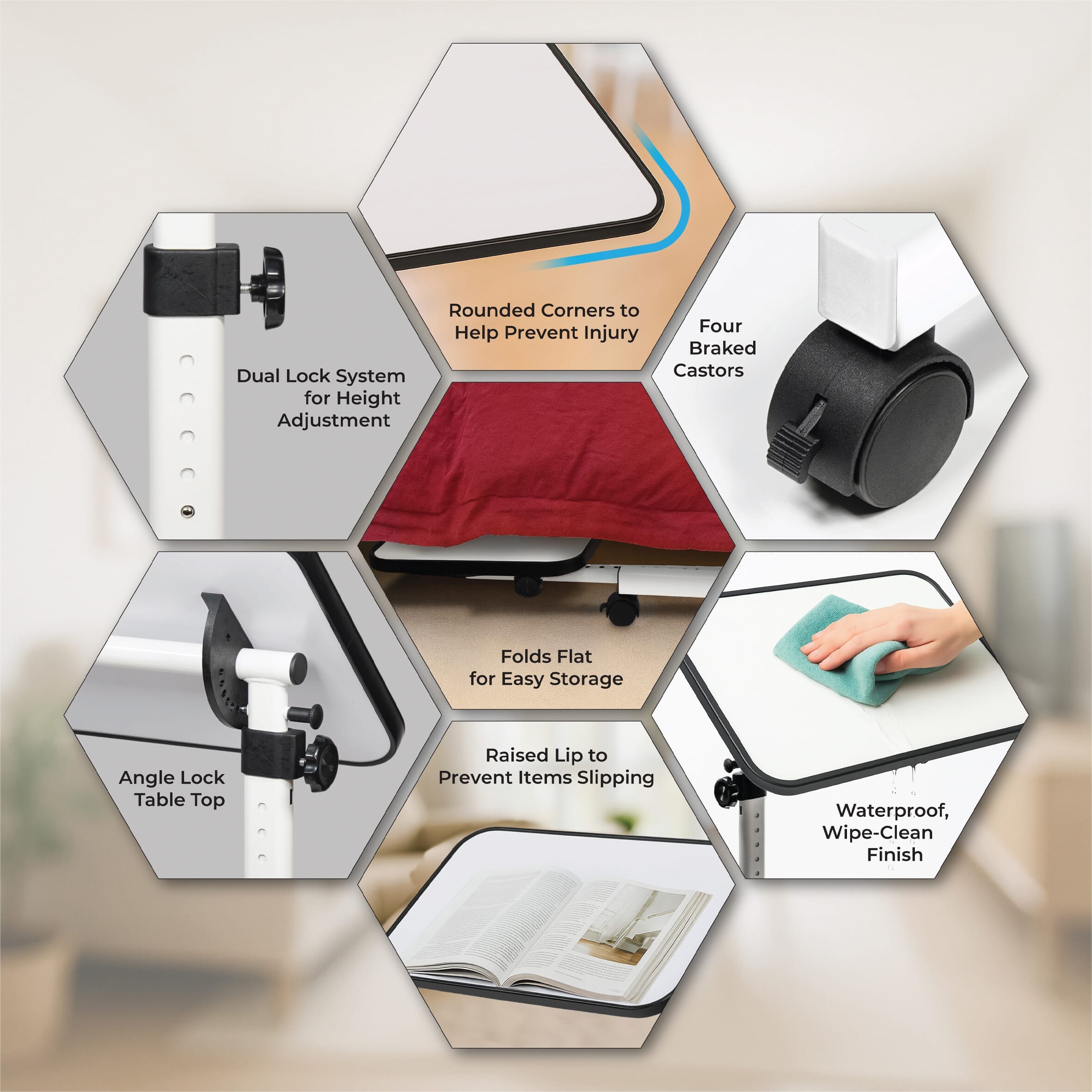 deluxe over chair table with wheels white key features