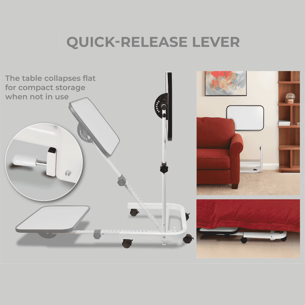 deluxe over chair table with wheels white quick release