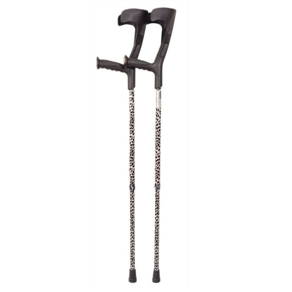 deluxe patterned forearm crutches pair black black and white pattern body