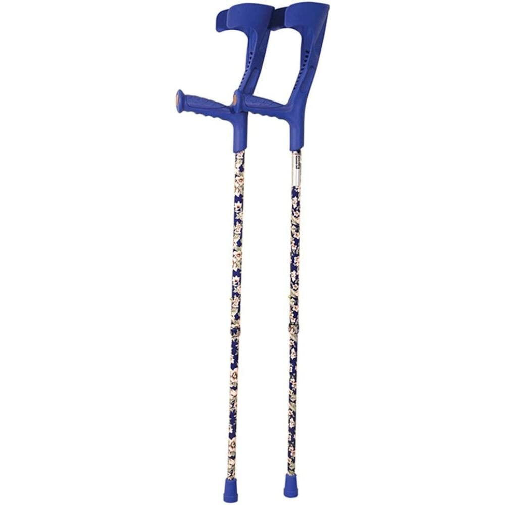 deluxe patterned forearm crutches pair blue blue multi pattern body