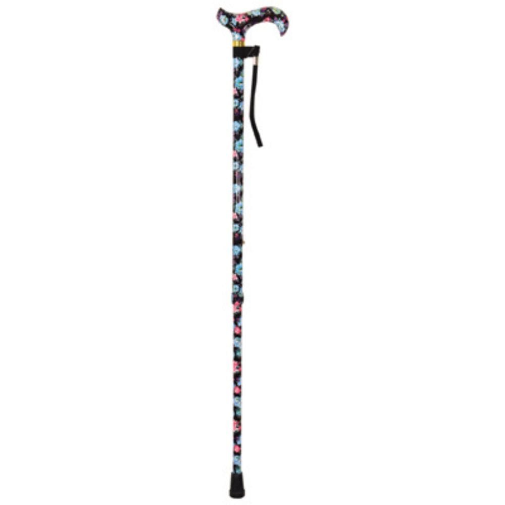 View Deluxe Patterned Walking Cane Black Floral information
