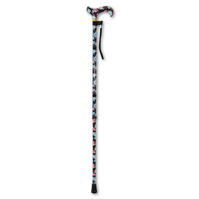 deluxe patterned walking cane black floral