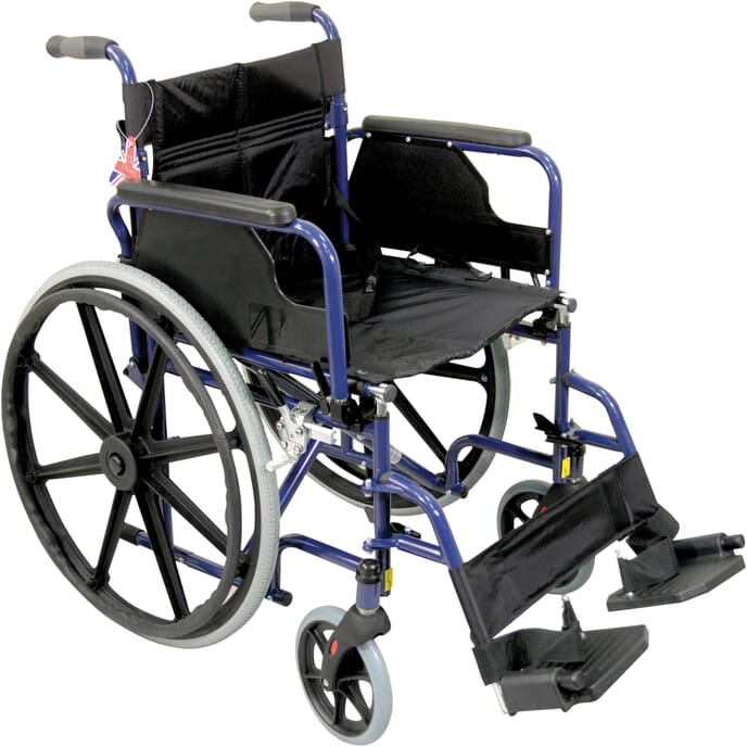 deluxe self propelled steel wheelchair blue