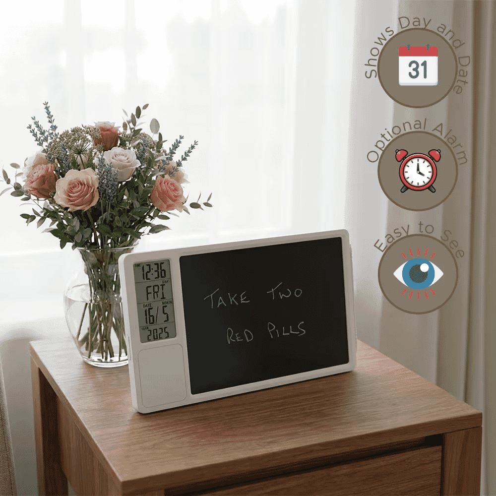 digital memo board and day date clock features