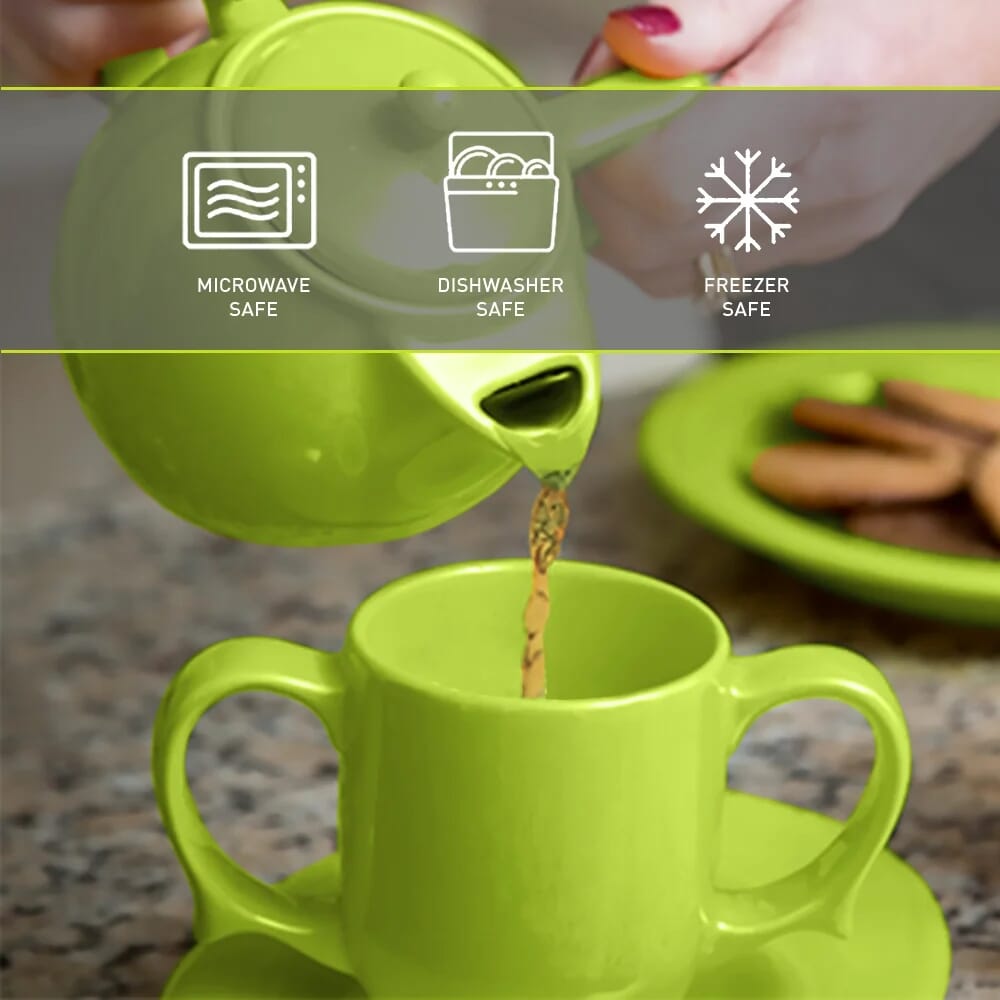 dignity two handled mug green features