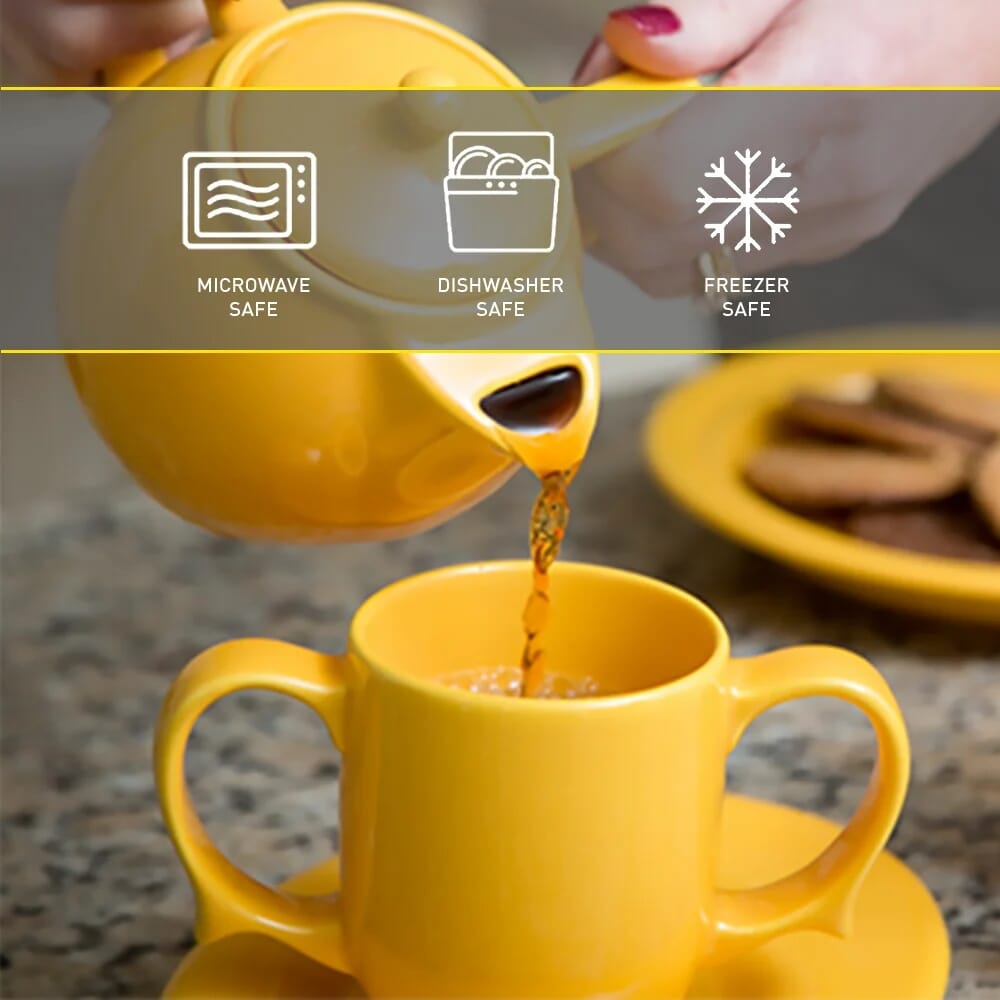 dignity two handled mug yellow features