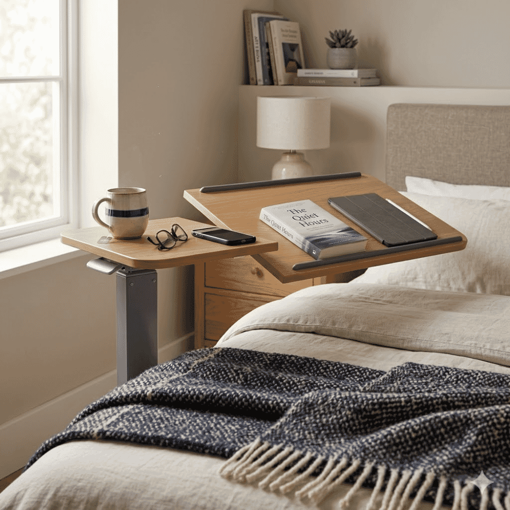 double tilting overbed table light lifestyle