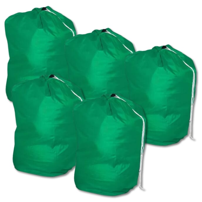 drawstring durable laundry bag green pack of 5