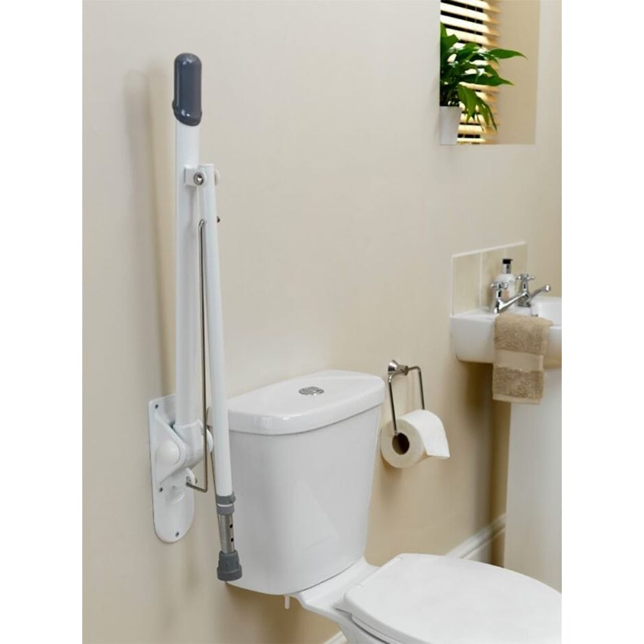 drop down toilet rail with supporting leg in situ