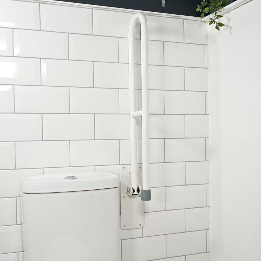 drop down toilet support rail folded away