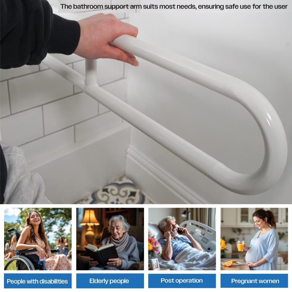 drop down toilet support rail in use