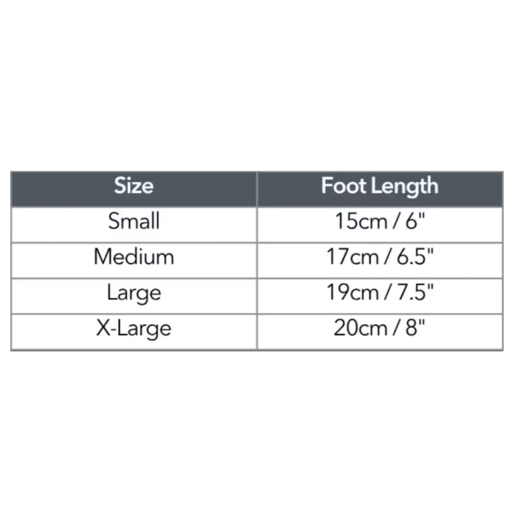 drop foot splint three quarter length dynafo size chart