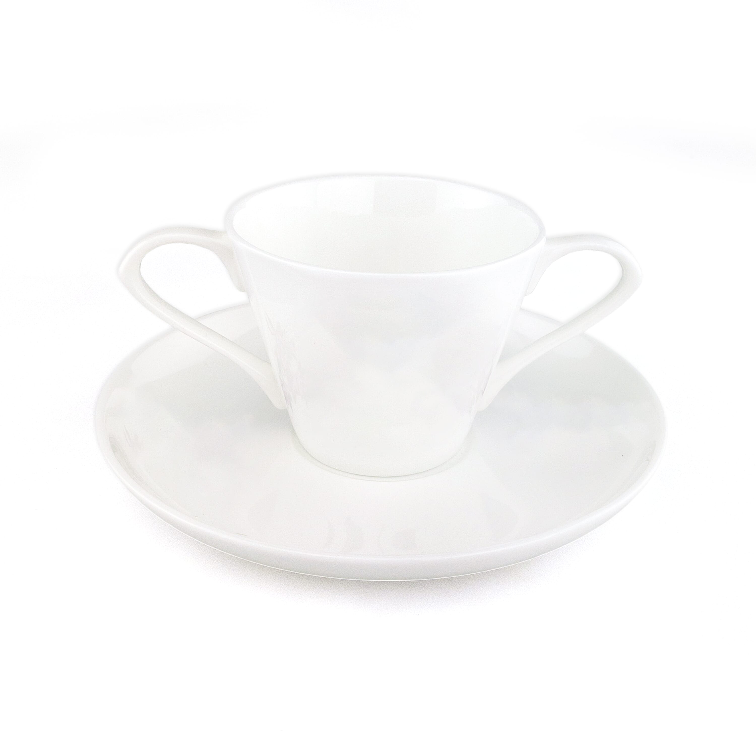 dual handle bone china cup and saucer white