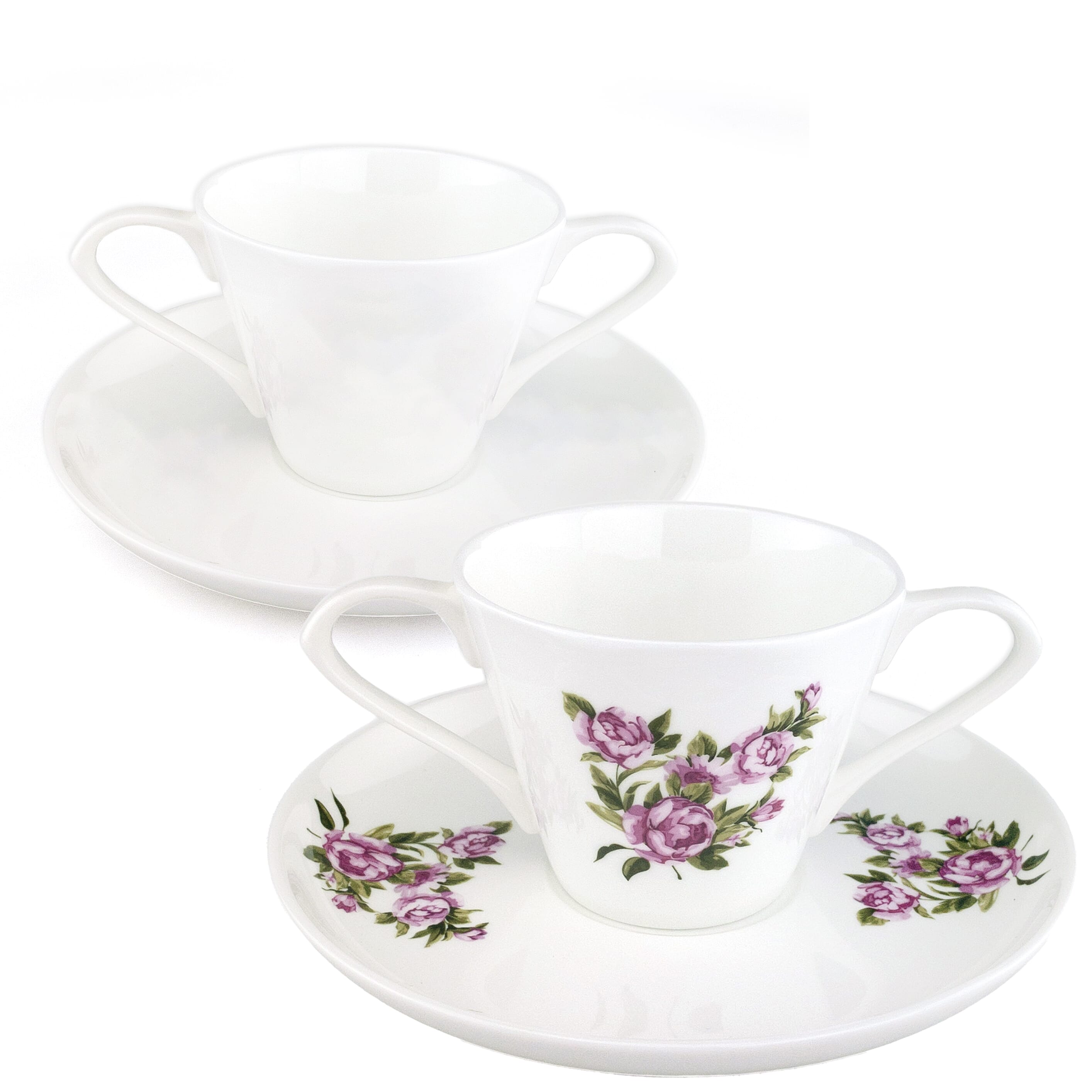 View DualHandle Bone China Cup Saucer 1 Floral 1 White information