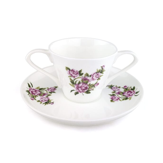 dual handle bone china cup saucer