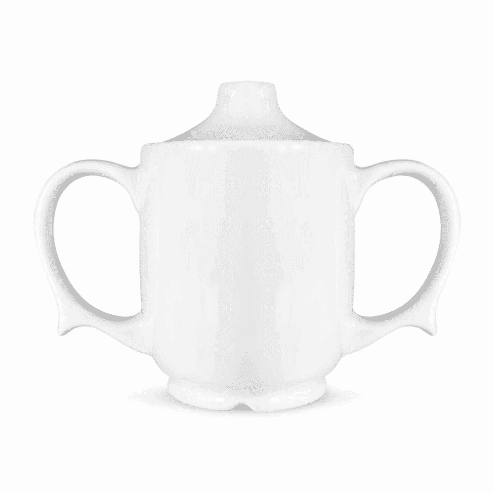 dual handled adult drinking cup white front