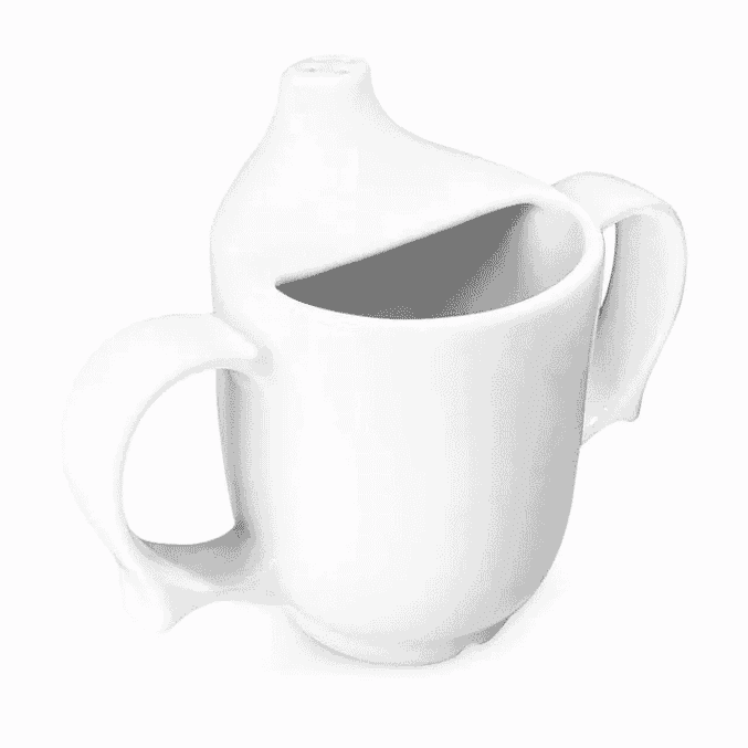 dual handled adult drinking cup white