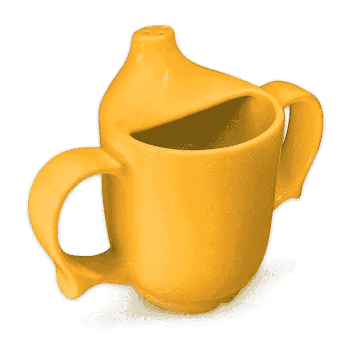 dual handled adult drinking cup yellow