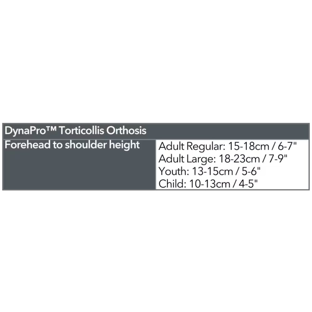 dynapro torticollis collar size guide