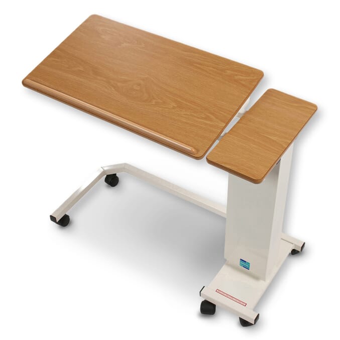 easi riser table with tilting top and curved base white base