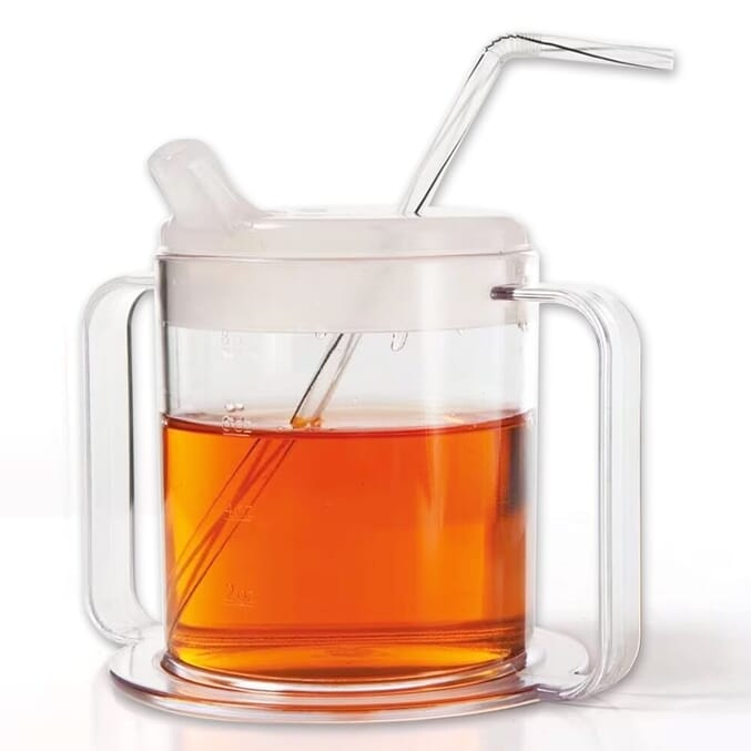 easy grip cup with angled lid with straw