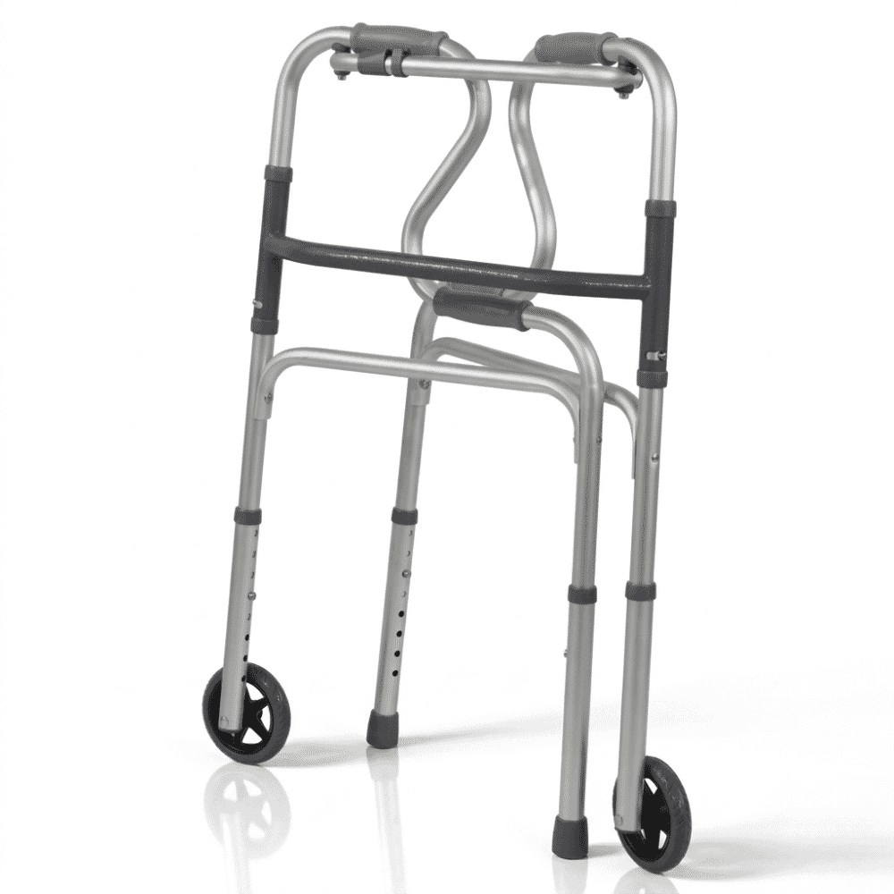 easy rise wheeled walking frame folded