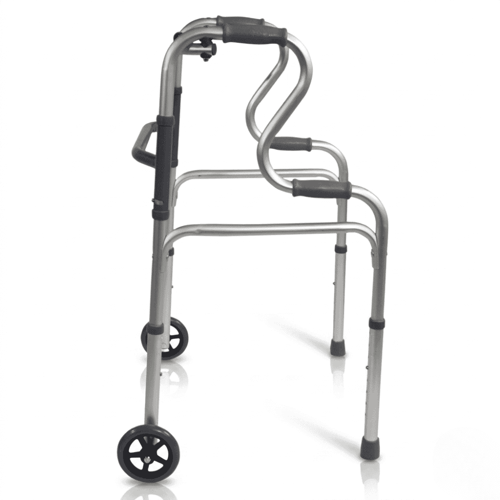 easy rise wheeled walking frame side view