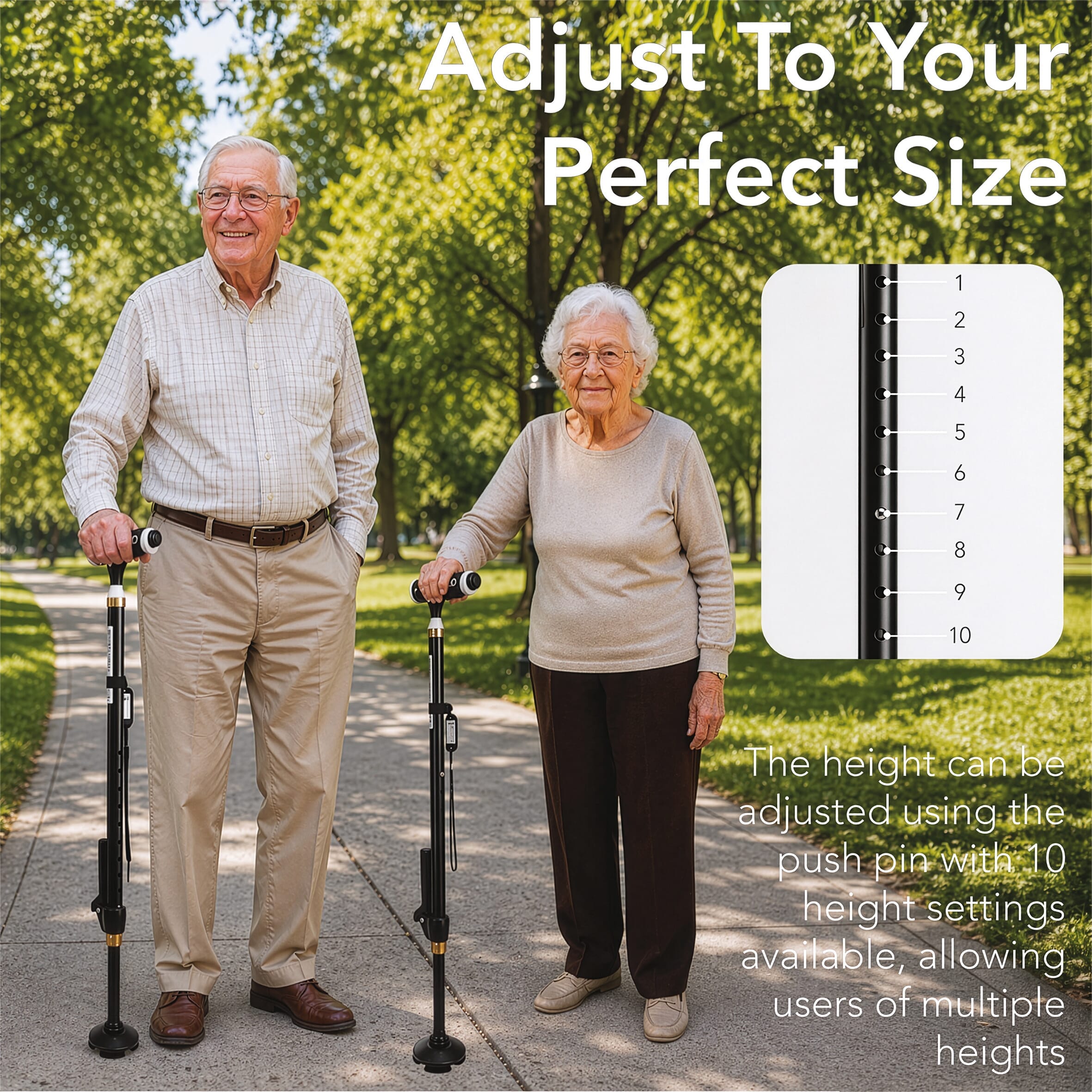 easy up cane with torch adjustable height