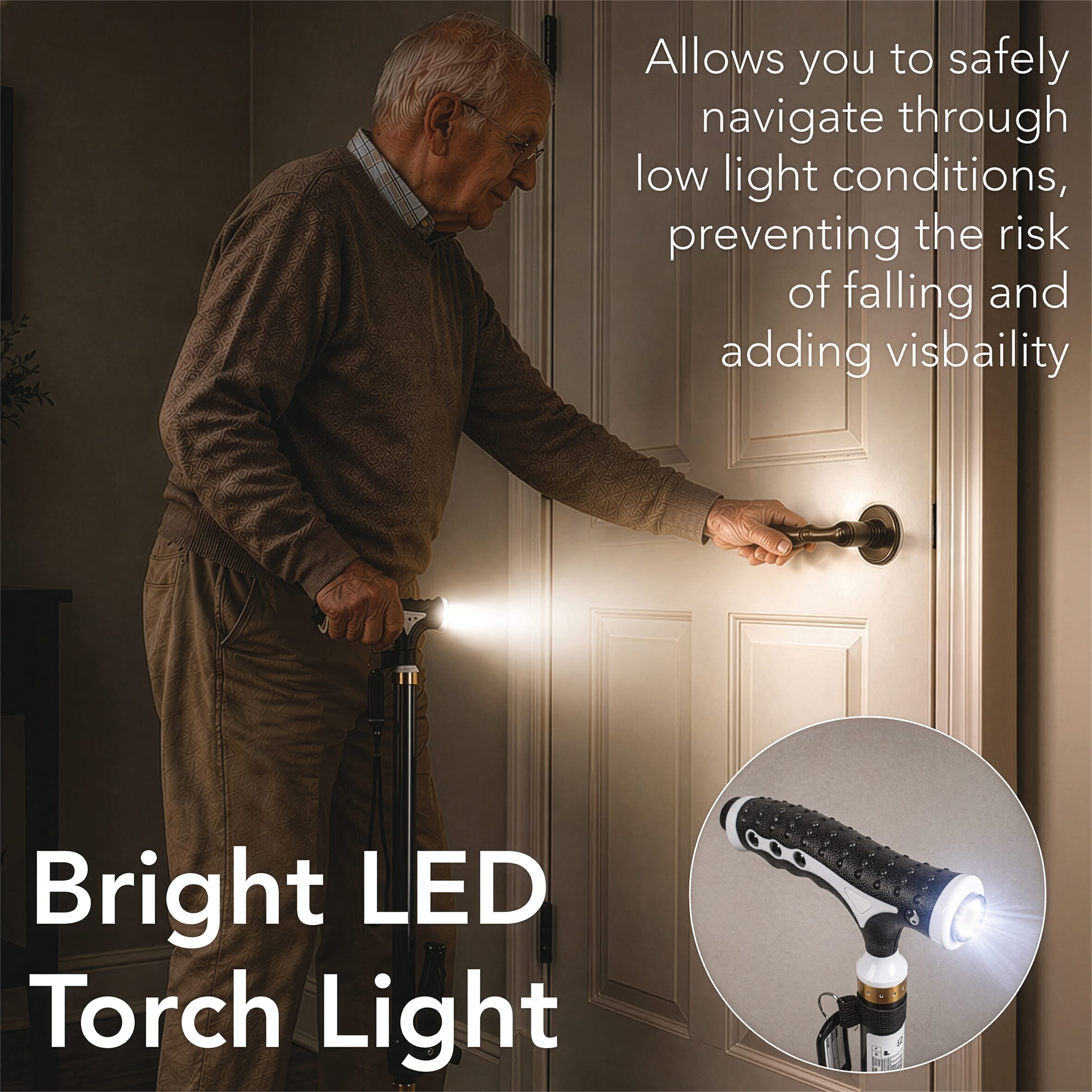 easy up cane with torch bright led
