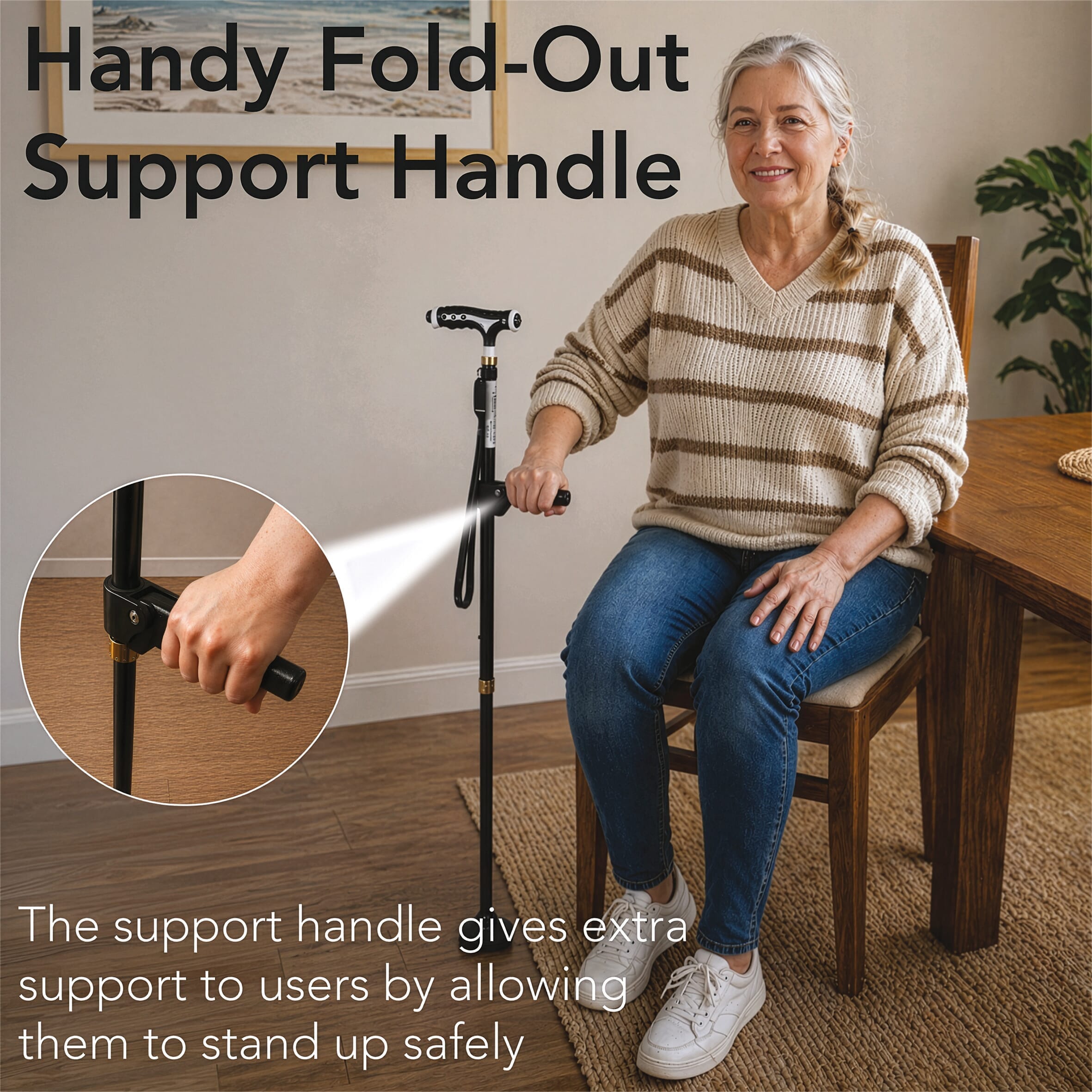 easy up cane with torch support handle