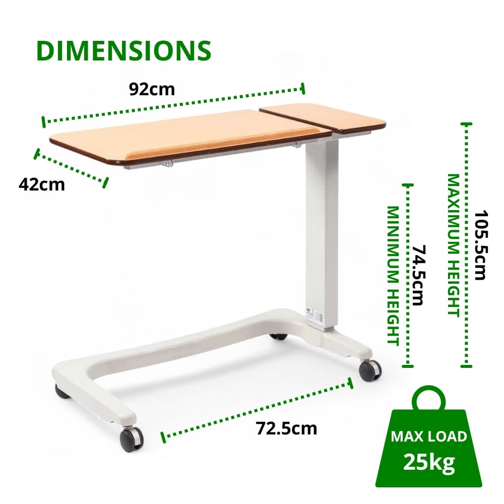 easylift split top wheelchair table dimensions