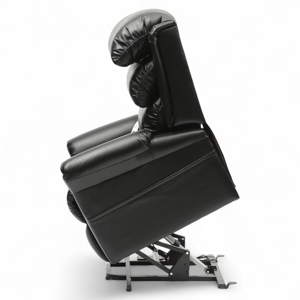 ecclesfield riser recliner chair pu upholstery black rise side view