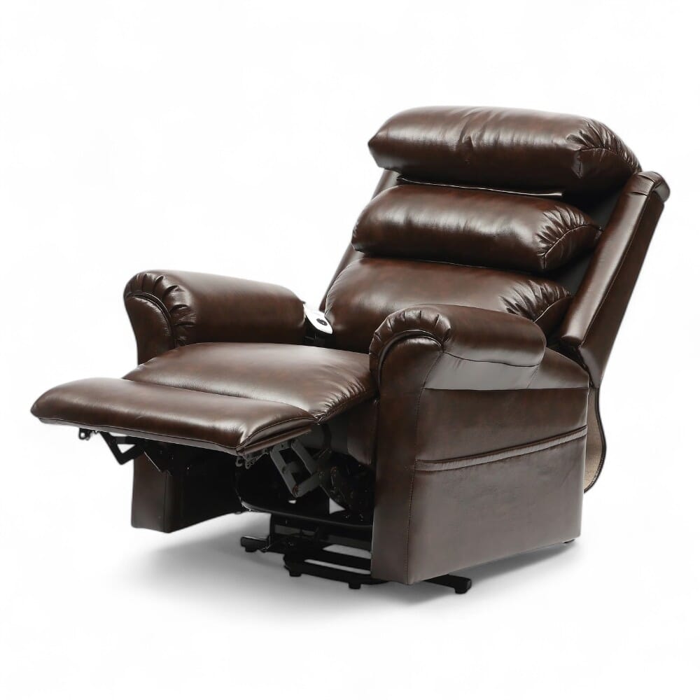 ecclesfield riser recliner chair pu upholstery chestnut fully reclined