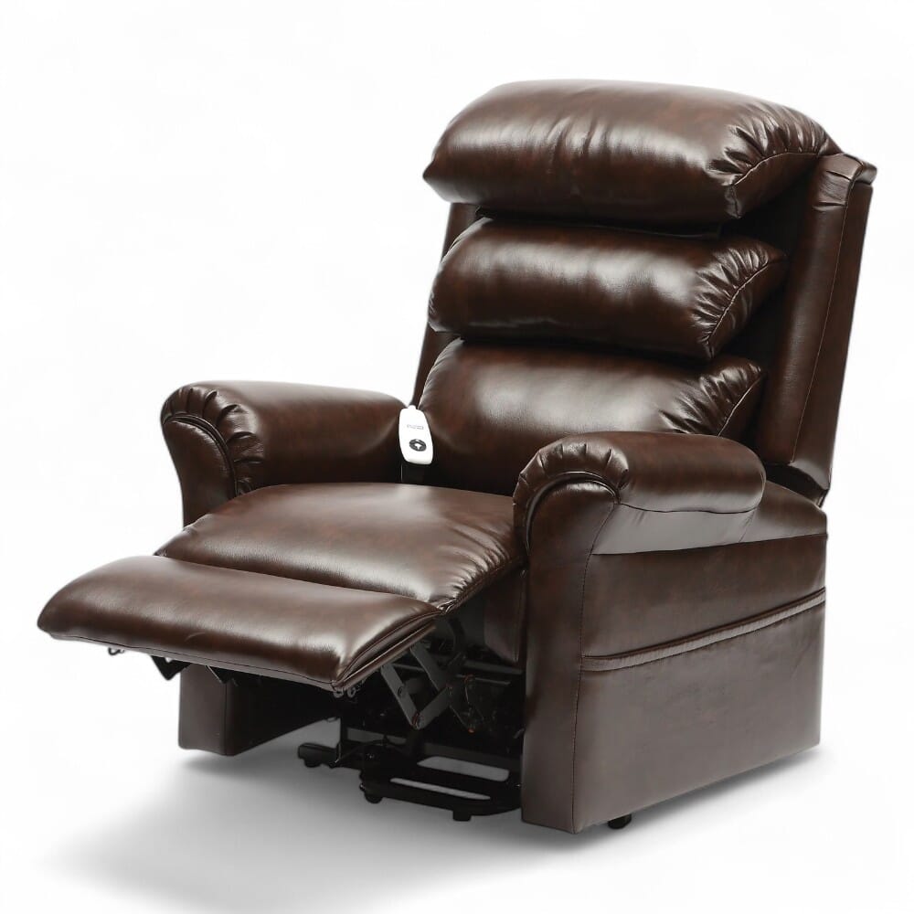 ecclesfield riser recliner chair pu upholstery chestnut reclined