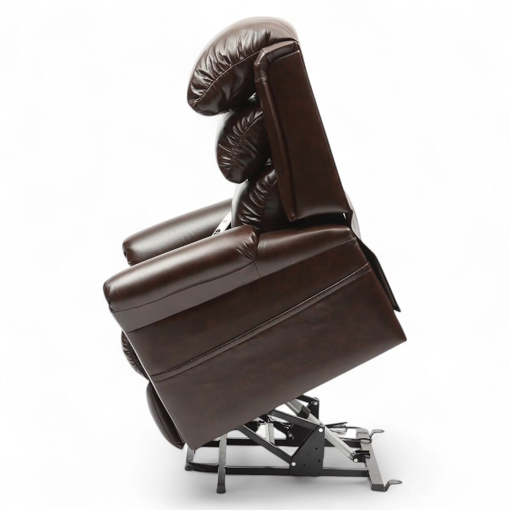 ecclesfield riser recliner chair pu upholstery chestnut rise side view